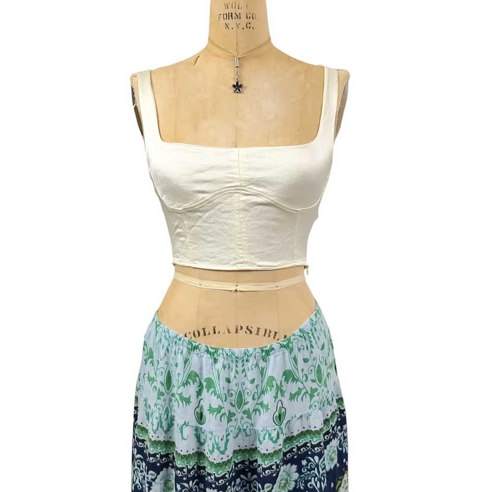 Coquette Zara Cream Satin Corset Bustier‎ Crop Top Square Neck Balletcore Sz S